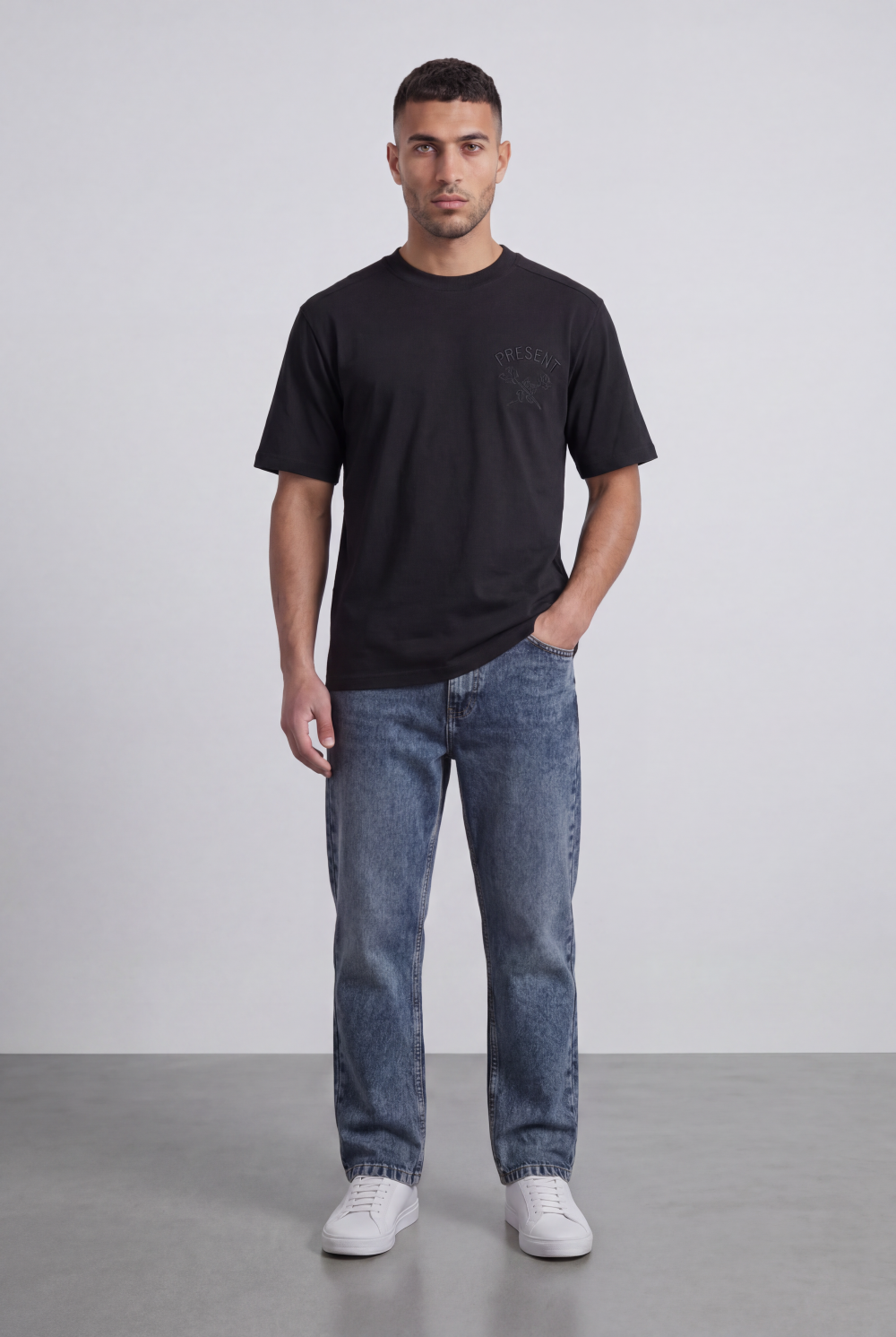 Men’s Tomato Store Graphic T-Shirt Minimal Front Logo Tonal Statement Back Artwork Regular Fit