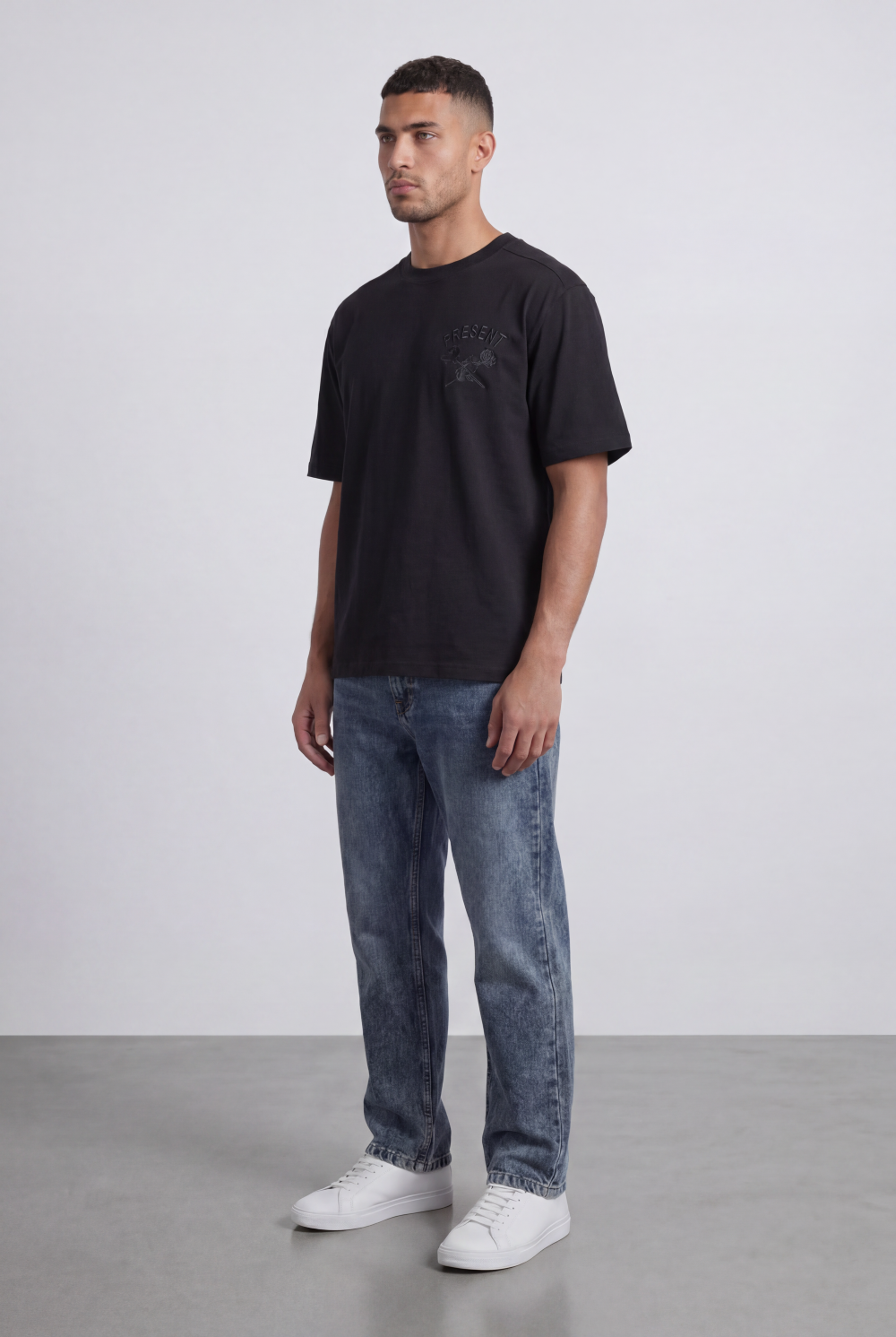 Men’s Tomato Store Graphic T-Shirt Minimal Front Logo Tonal Statement Back Artwork Regular Fit