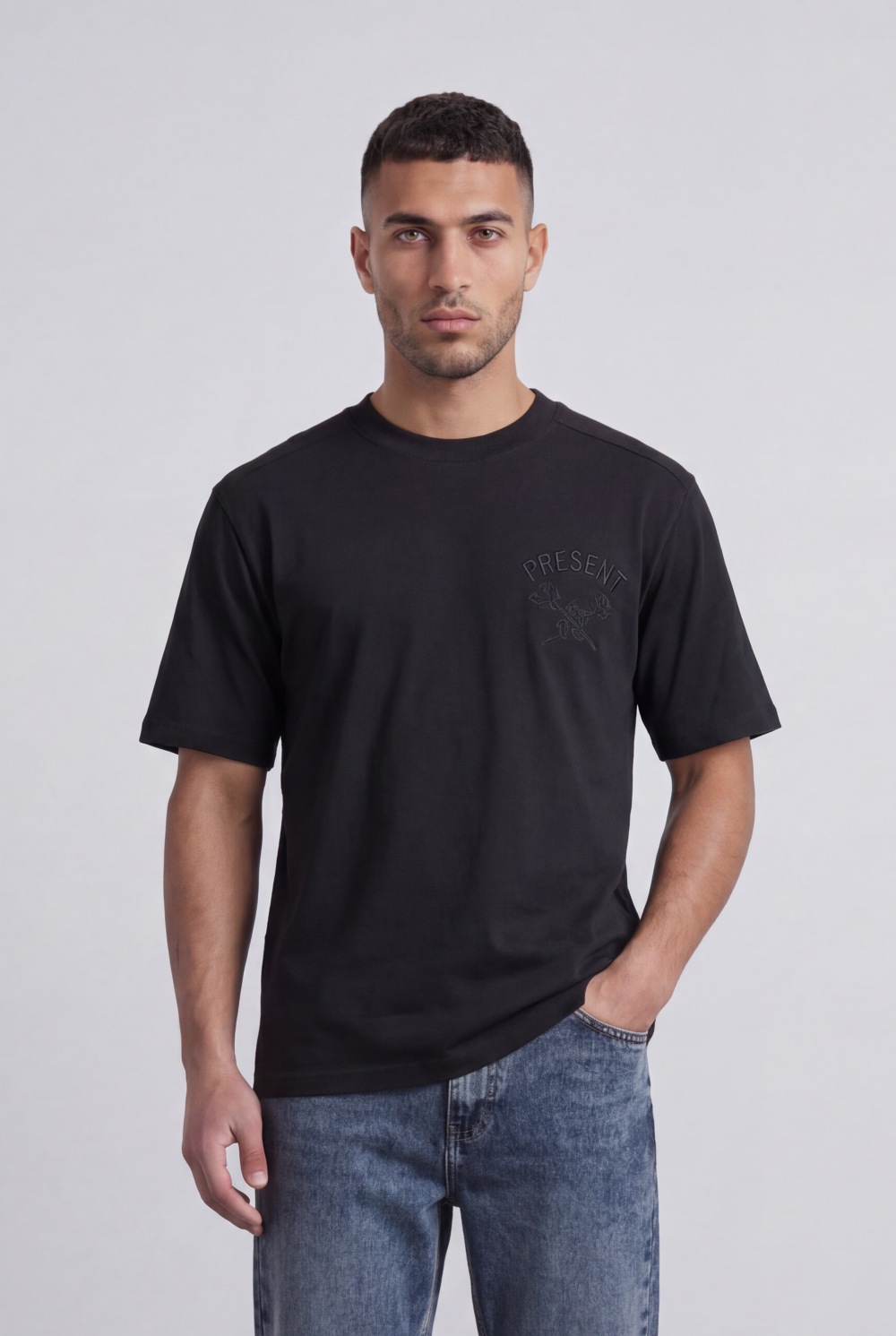 Men’s Tomato Store Graphic T-Shirt Minimal Front Logo Tonal Statement Back Artwork Regular Fit