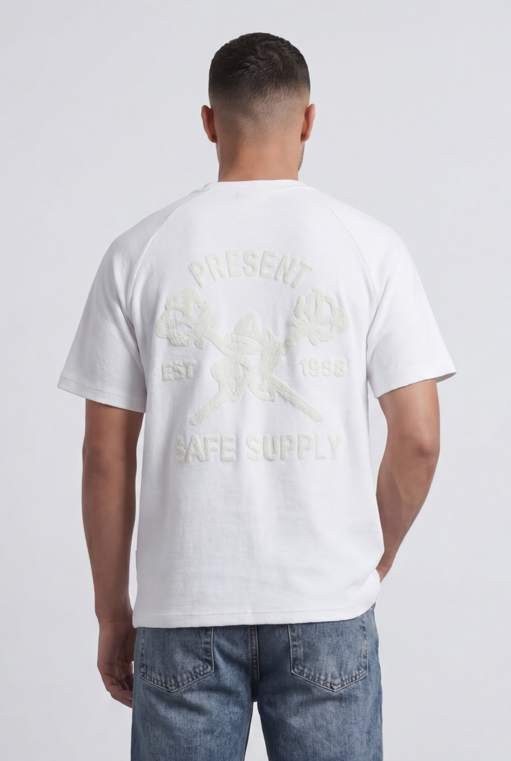 Men’s Tomato Store Graphic T-Shirt Minimal Front Logo Tonal Statement Back Artwork Regular Fit