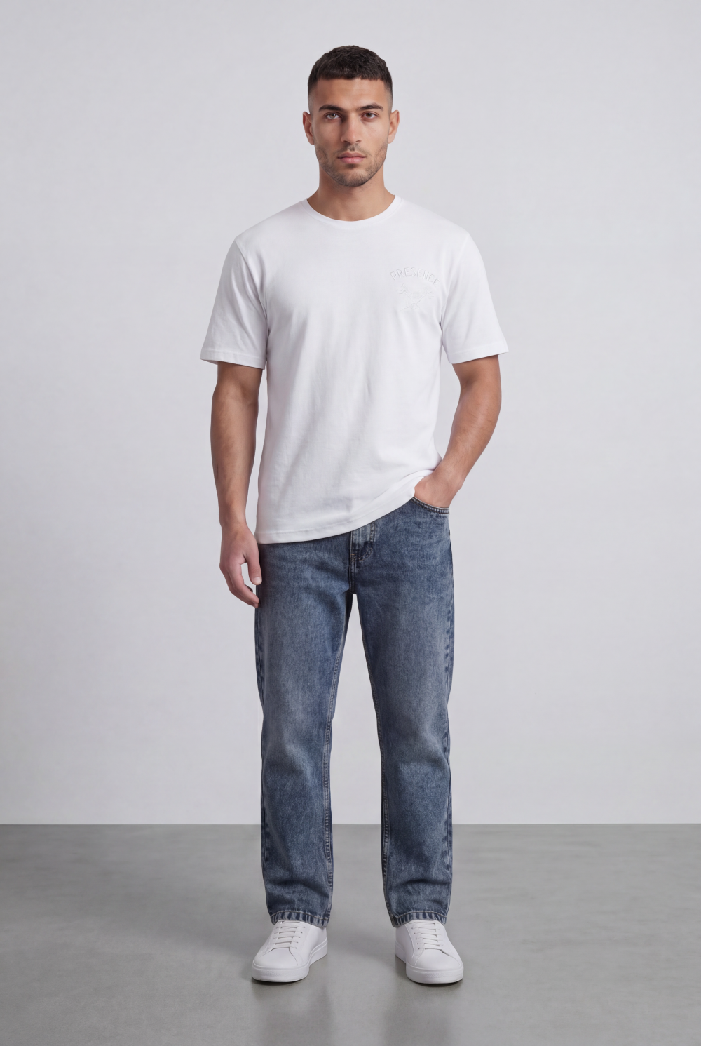 Men’s Tomato Store Graphic T-Shirt Minimal Front Logo Tonal Statement Back Artwork Regular Fit
