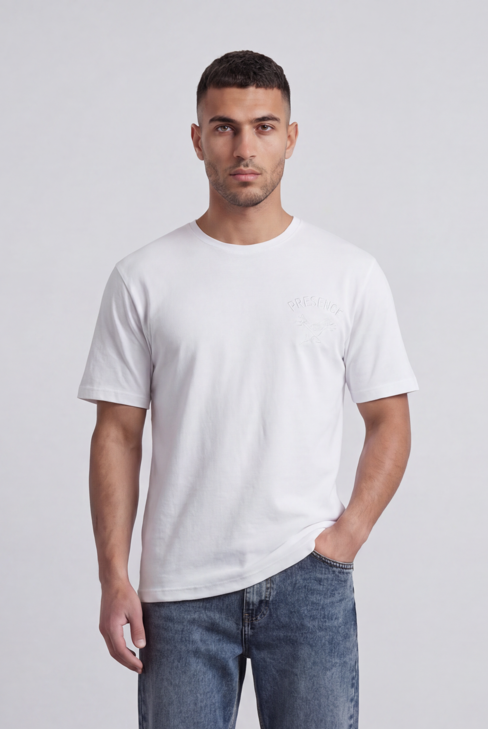Men’s Tomato Store Graphic T-Shirt Minimal Front Logo Tonal Statement Back Artwork Regular Fit