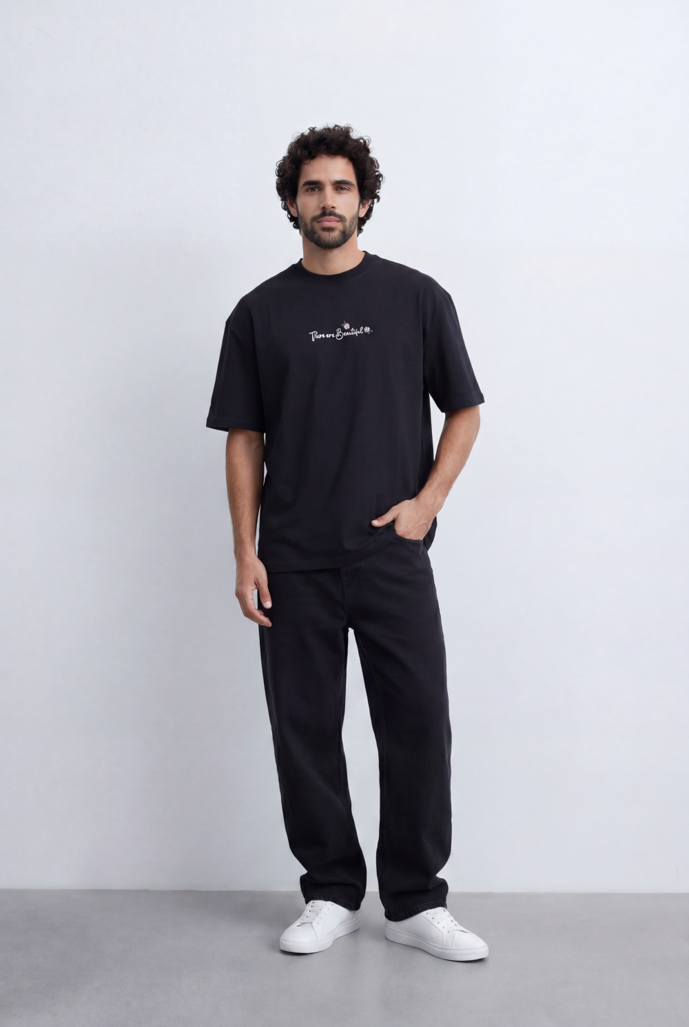 Men’s Tomato Store Back Botanical T-Shirt Oversized Relaxed Fit Floral Branch Artwork Script Quote Detail