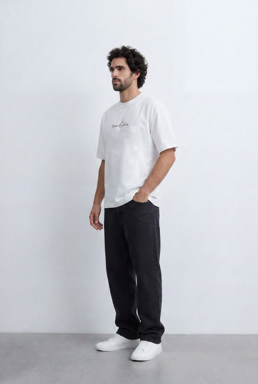 Men’s Tomato Store Back Botanical T-Shirt Oversized Relaxed Fit Floral Branch Artwork Script Quote Detail