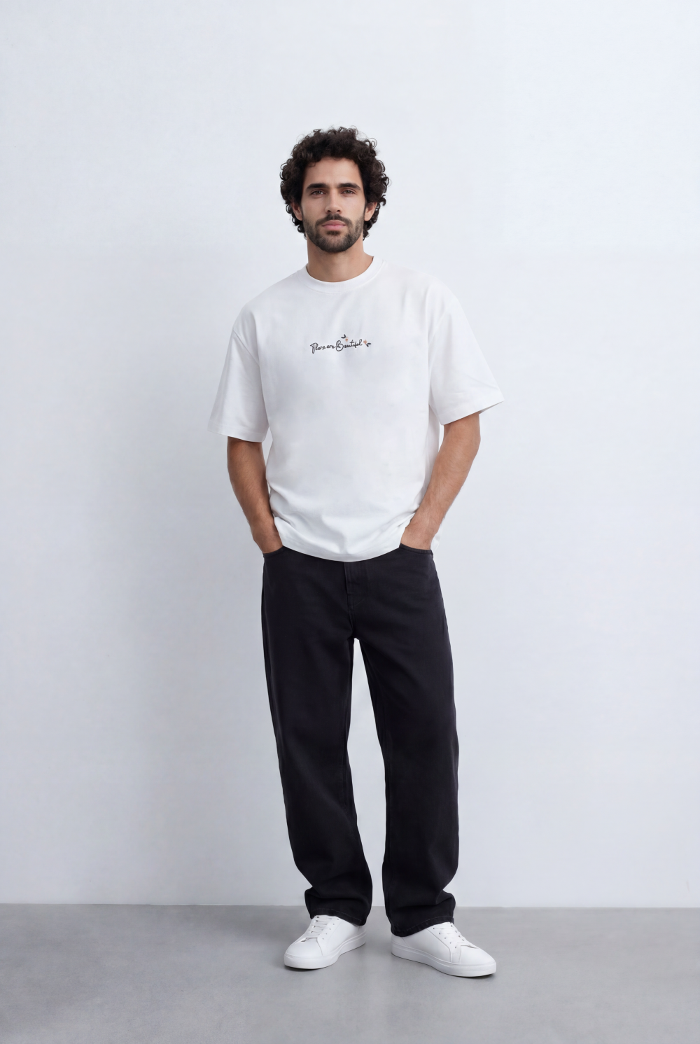 Men’s Tomato Store Back Botanical T-Shirt Oversized Relaxed Fit Floral Branch Artwork Script Quote Detail