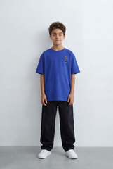Boy's Tomato Store Back Graphic T-Shirt Minimal Vertical Artwork Clean Oversized Streetwear Fit
