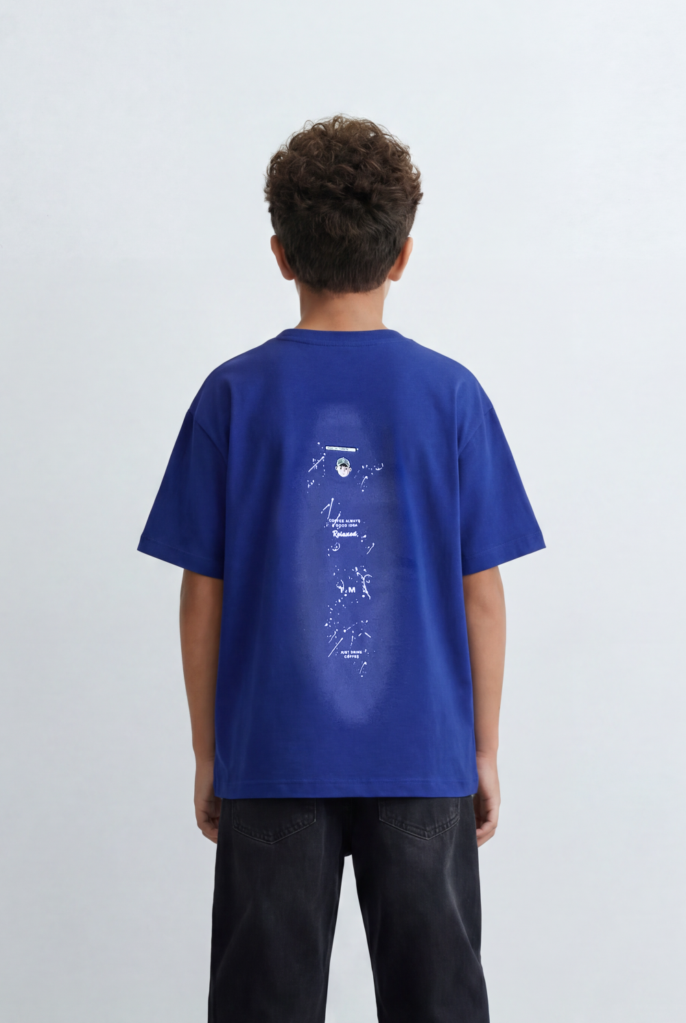 Boy's Tomato Store Back Graphic T-Shirt Minimal Vertical Artwork Clean Oversized Streetwear Fit