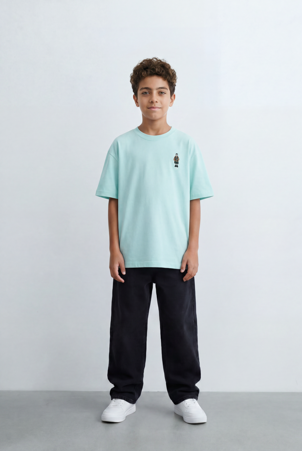 Boy's Tomato Store Back Graphic T-Shirt Minimal Vertical Artwork Clean Oversized Streetwear Fit