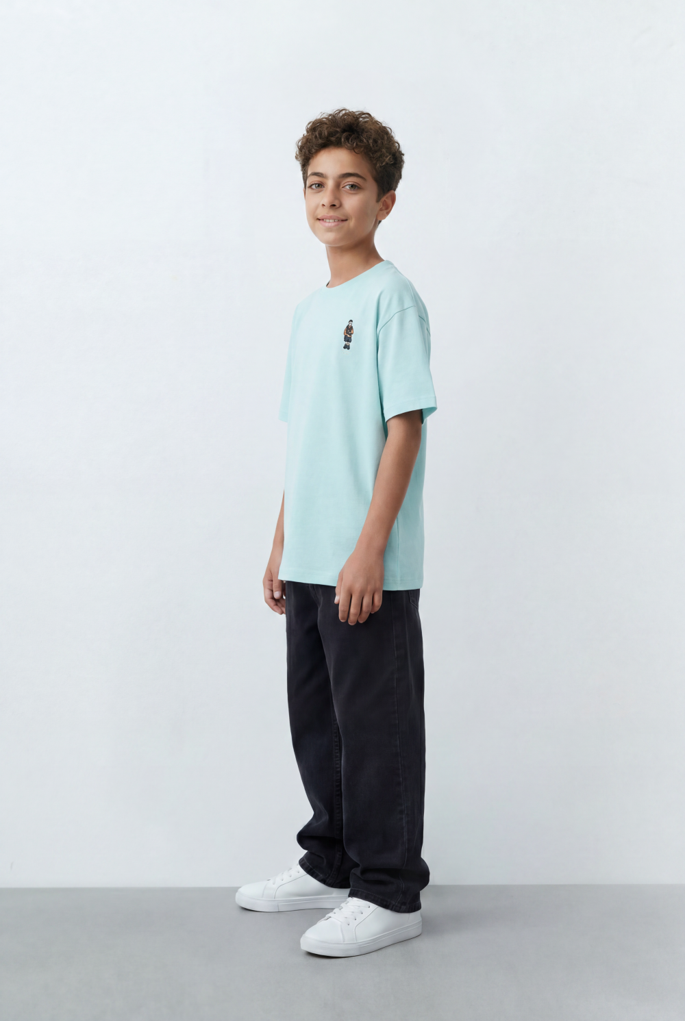 Boy's Tomato Store Back Graphic T-Shirt Minimal Vertical Artwork Clean Oversized Streetwear Fit