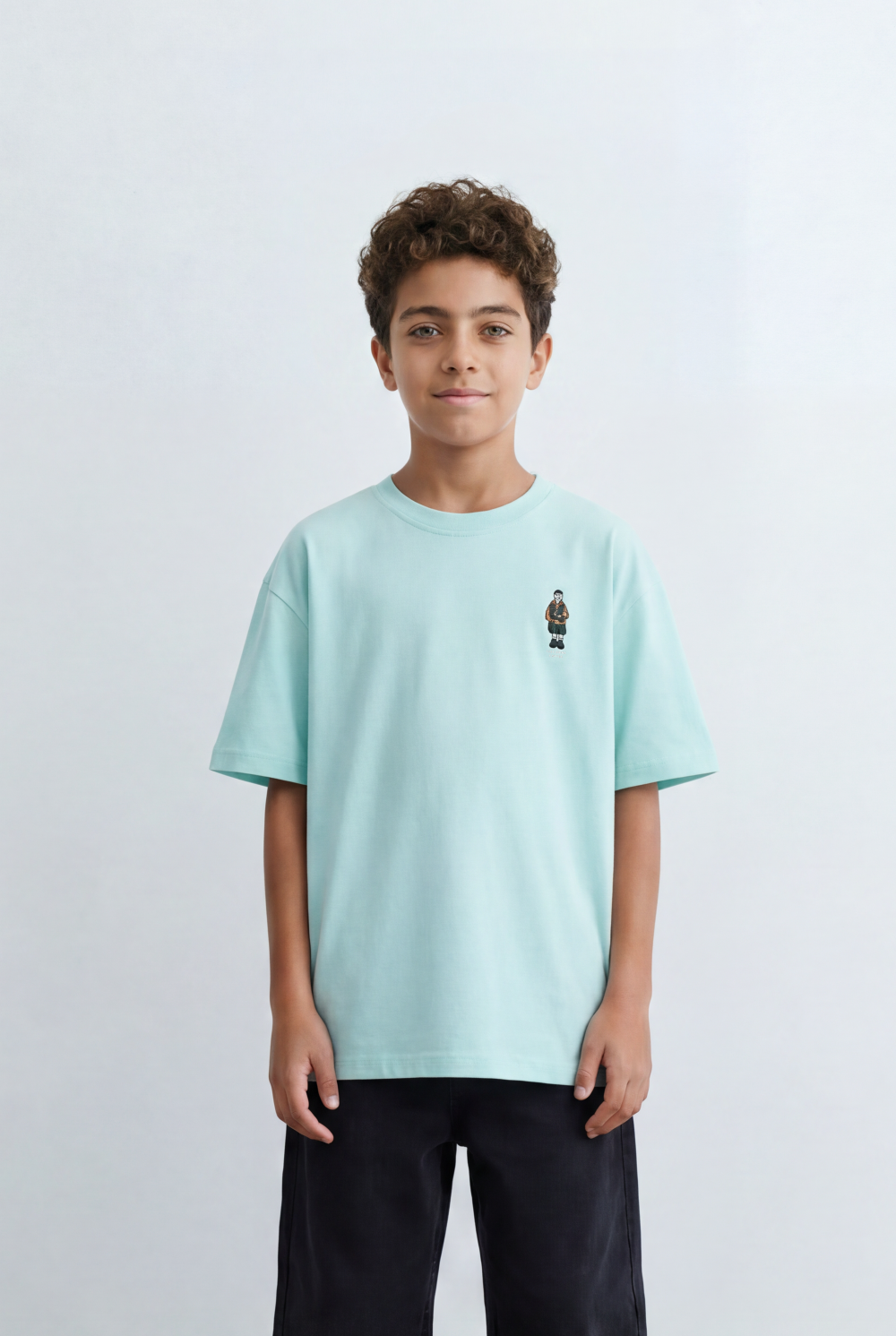 Boy's Tomato Store Back Graphic T-Shirt Minimal Vertical Artwork Clean Oversized Streetwear Fit