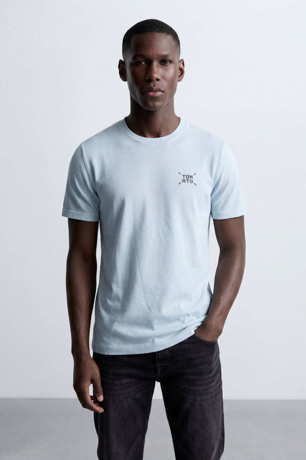 Men's Tomato Store Soft Cotton T-Shirt Minimal Tomato Chest Logo Slim Fit