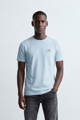 Men's Tomato Store T-Shirt Minimal Tomato Chest Logo Slim Fit Round Neck