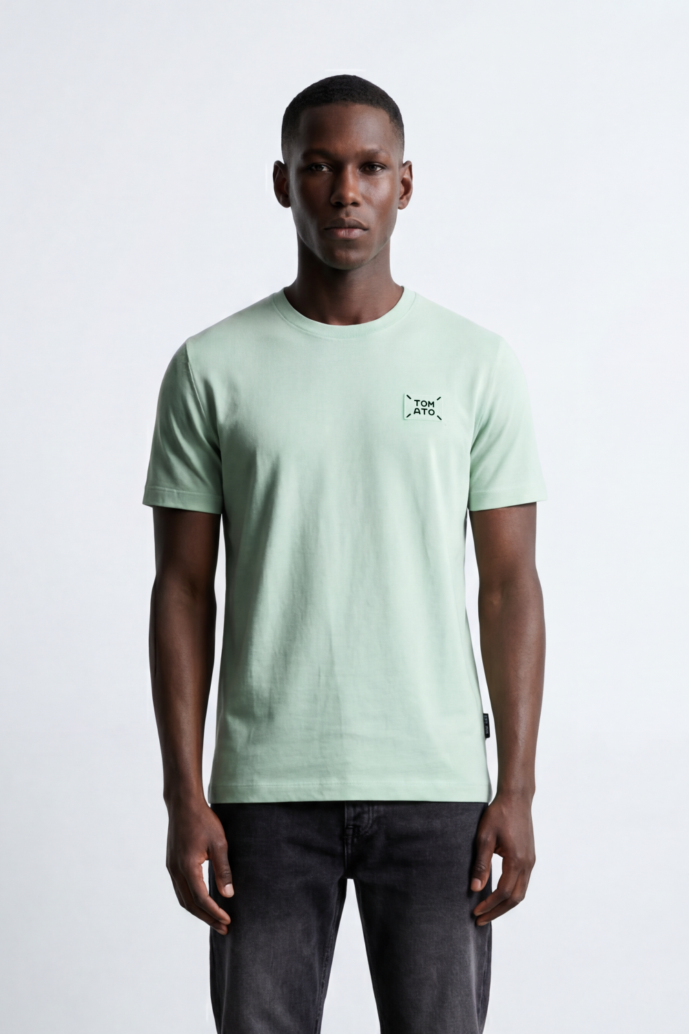 Men's Tomato Store T-Shirt Minimal Tomato Chest Logo Slim Fit Round Neck