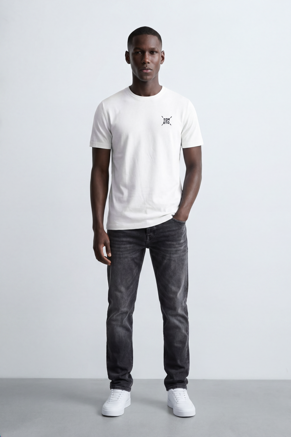 Men's Tomato Store Soft Cotton T-Shirt Minimal Tomato Chest Logo Slim Fit