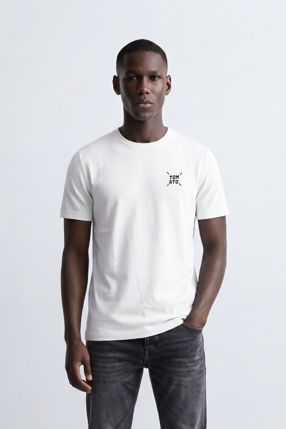 Men's Tomato Store Soft Cotton T-Shirt Minimal Tomato Chest Logo Slim Fit