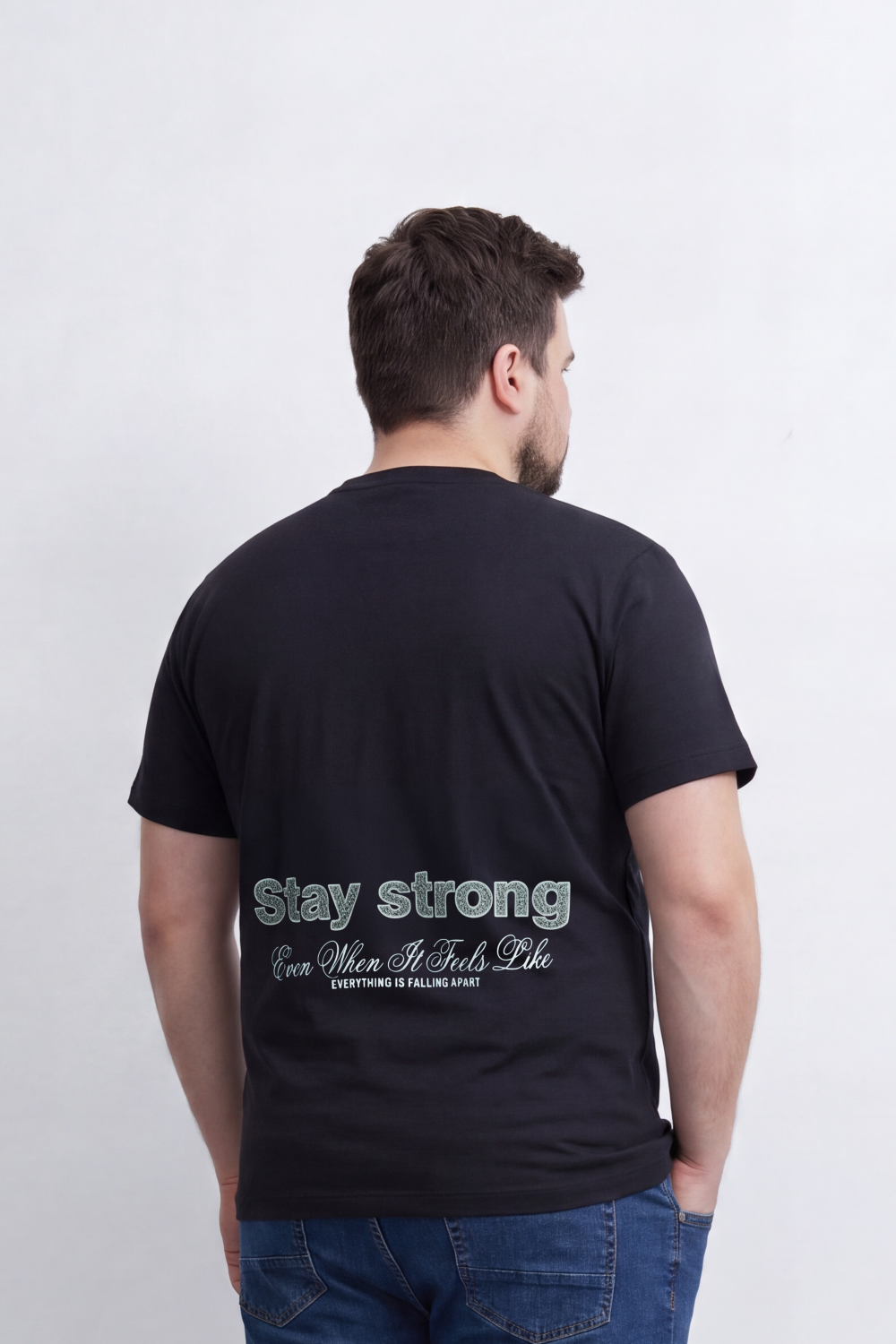 Men's Tomato Store Big Size Graphic T-Shirt Stay Strong Front And Back Slogan Typography Regular Fit