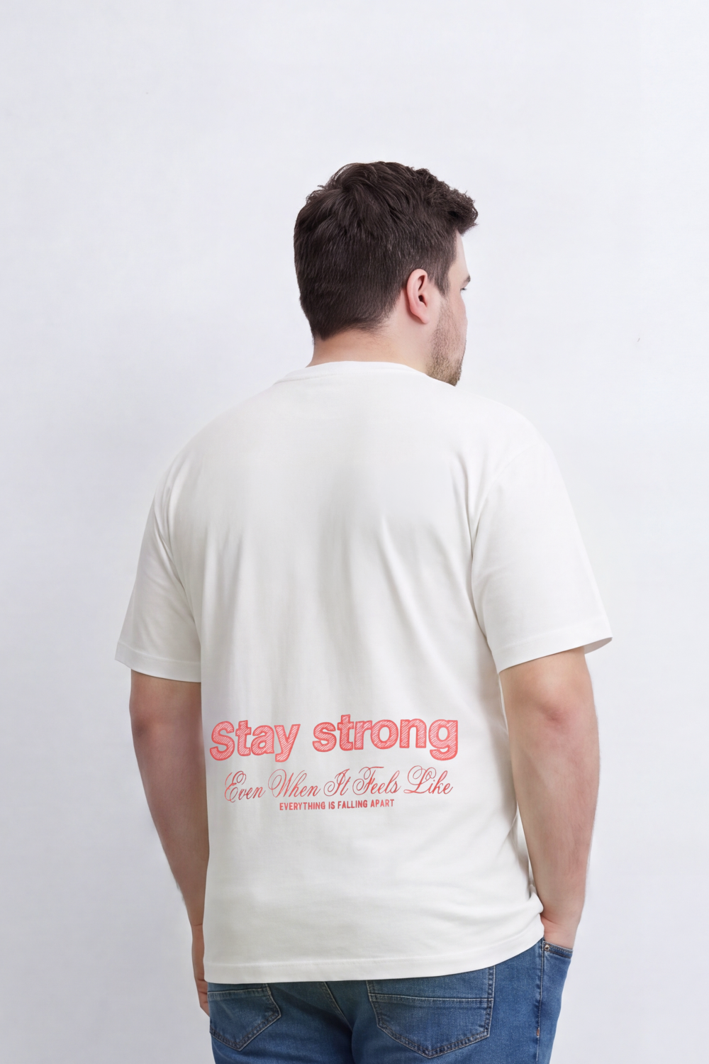 Men's Tomato Store Big Size Graphic T-Shirt Stay Strong Front And Back Slogan Typography Regular Fit