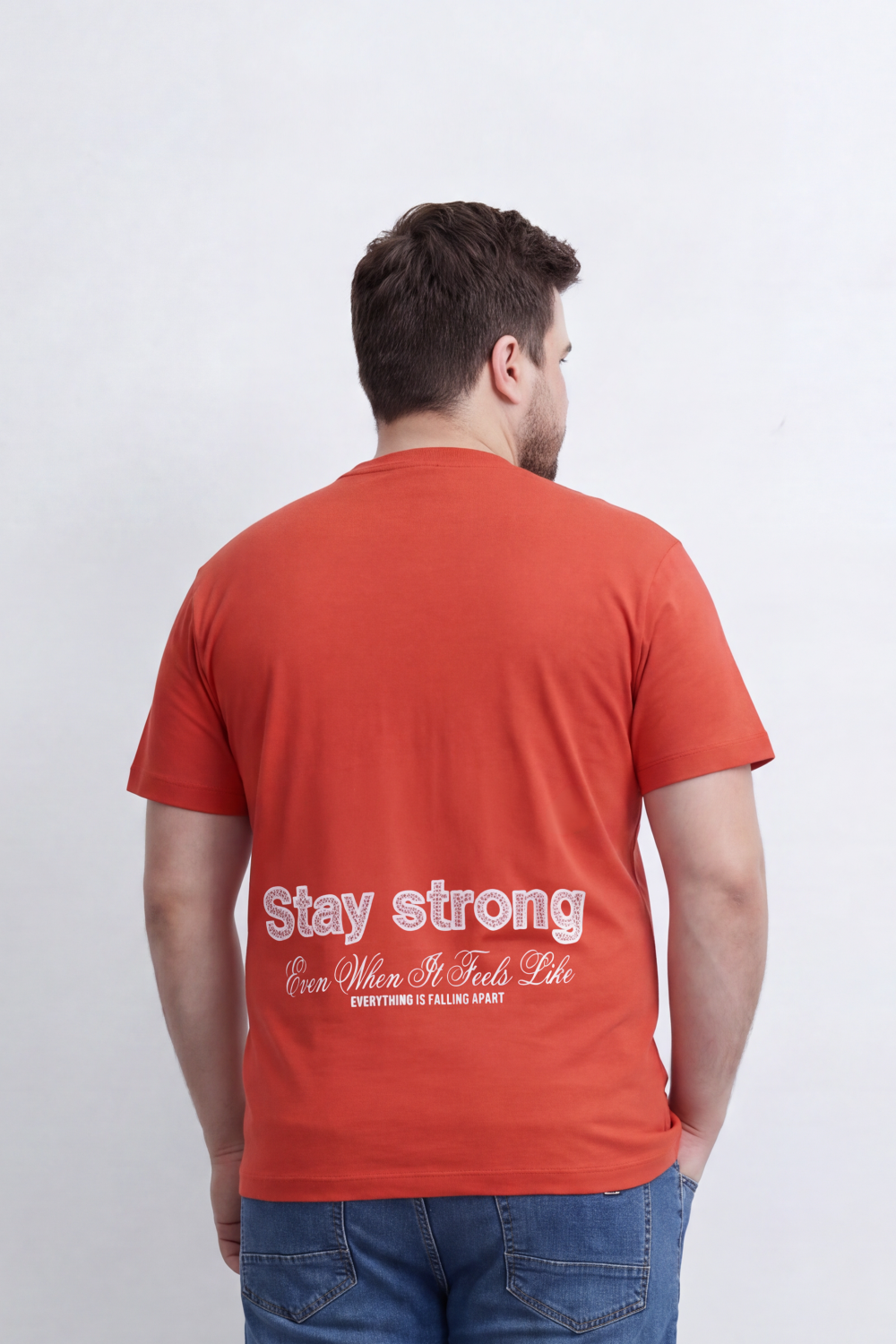 Men's Tomato Store Big Size Graphic T-Shirt Stay Strong Front And Back Slogan Typography Regular Fit