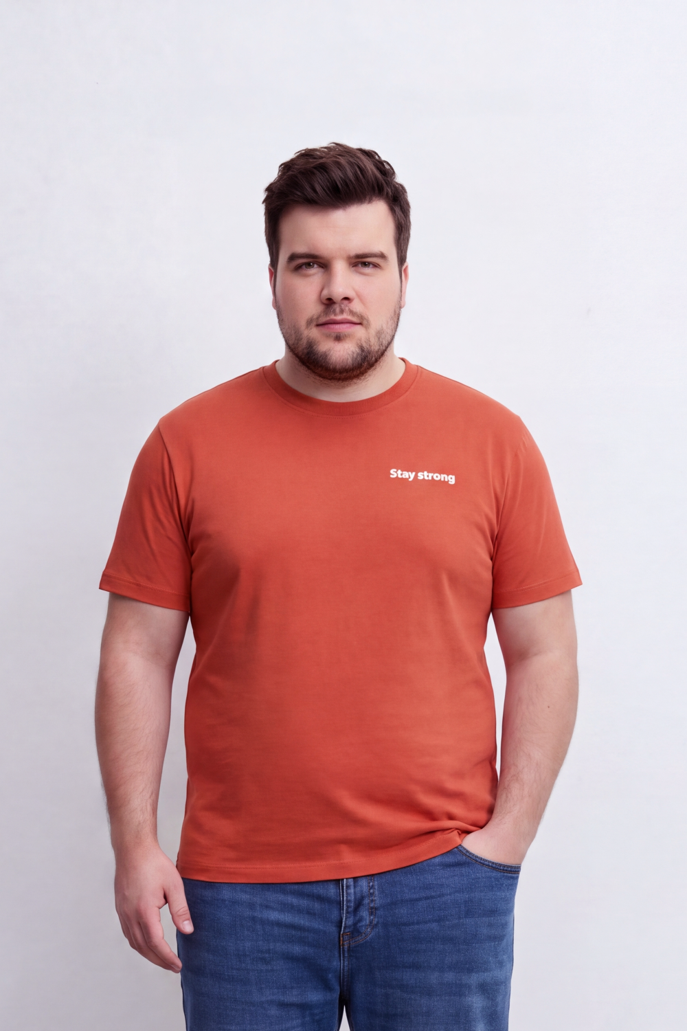 Men's Tomato Store Big Size Graphic T-Shirt Stay Strong Front And Back Slogan Typography Regular Fit