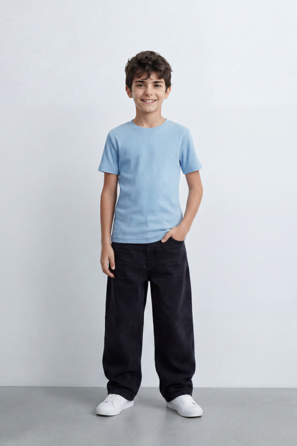 Boy's Tomato Store T-Shirt With Fine Combed Knit Surface Plain Dyed Finish Minimal Unprinted Front
