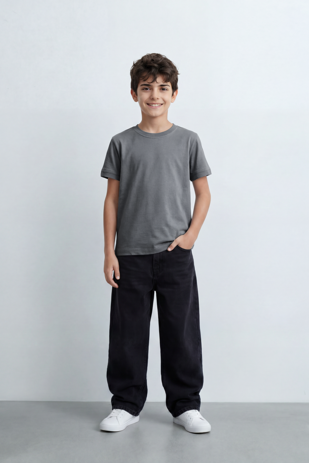 Boy's Tomato Store T-Shirt With Fine Combed Knit Surface Plain Dyed Finish Minimal Unprinted Front