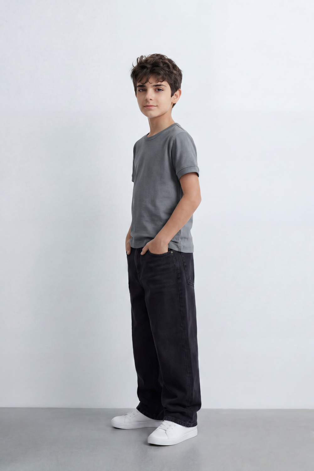 Boy's Tomato Store T-Shirt With Fine Combed Knit Surface Plain Dyed Finish Minimal Unprinted Front