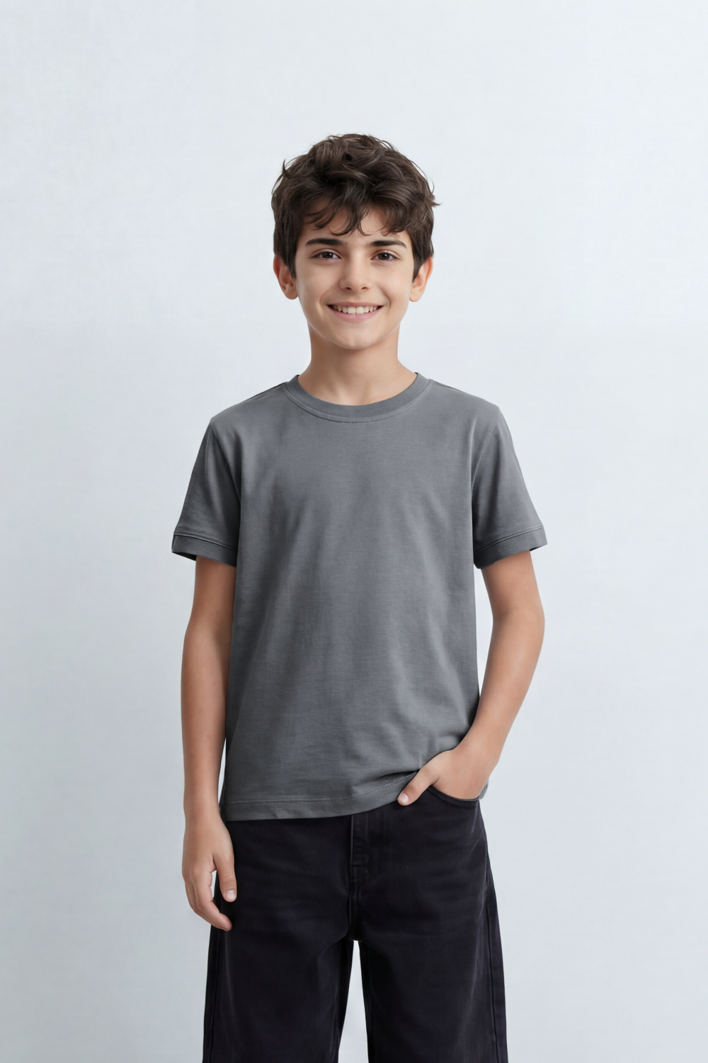 Boy's Tomato Store T-Shirt With Fine Combed Knit Surface Plain Dyed Finish Minimal Unprinted Front