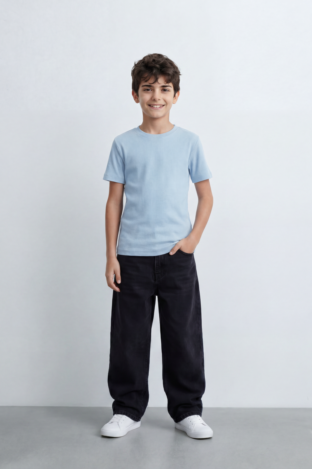 Boy's Tomato Store T-Shirt With Fine Combed Knit Surface Plain Dyed Finish Minimal Unprinted Front