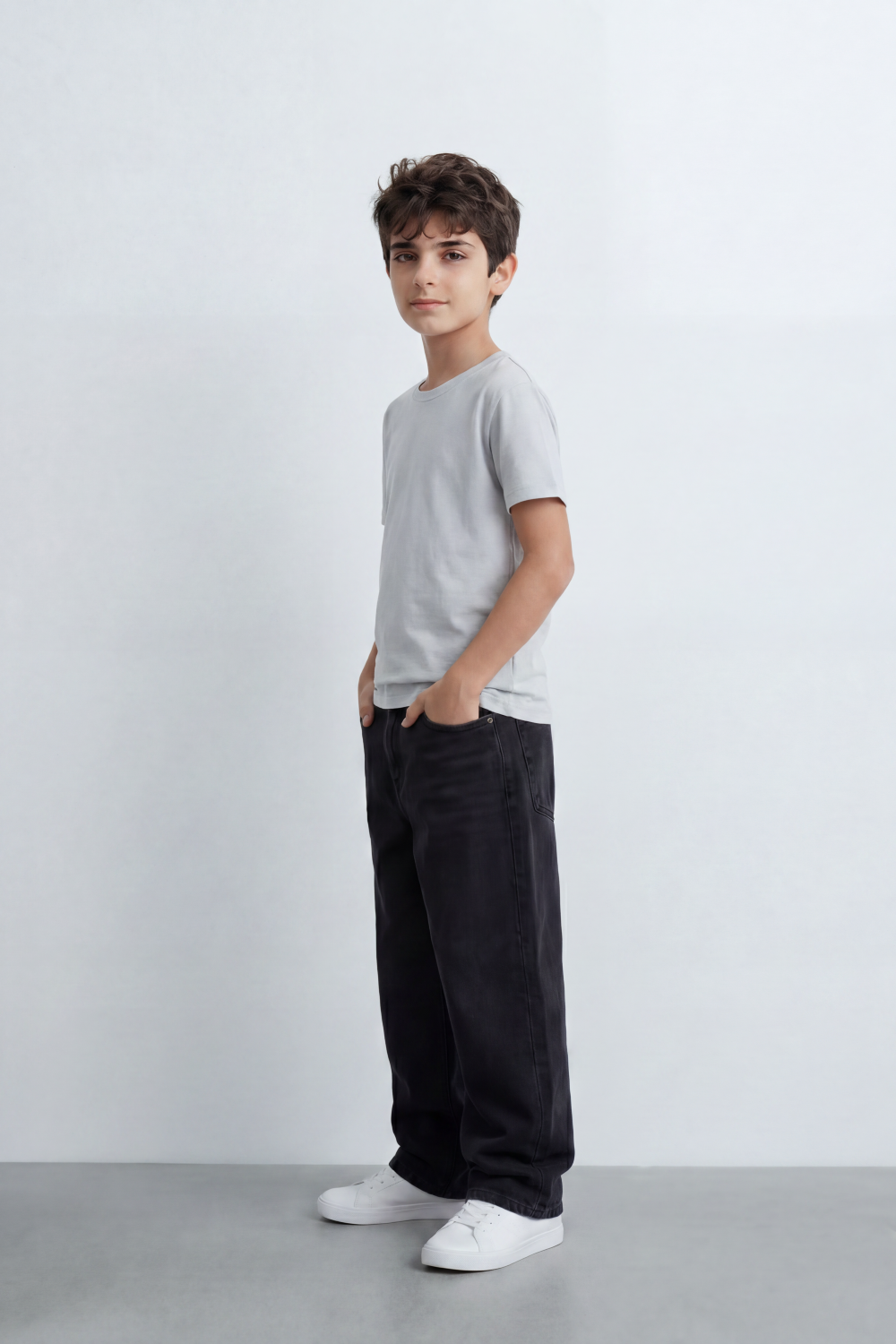 Boy's Tomato Store T-Shirt With Fine Combed Knit Surface Plain Dyed Finish Minimal Unprinted Front