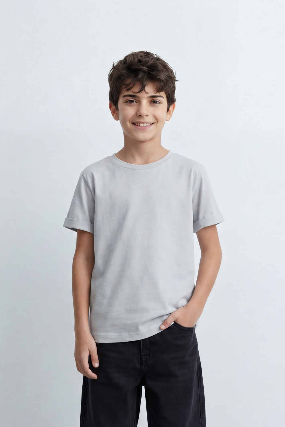 Boy's Tomato Store T-Shirt With Fine Combed Knit Surface Plain Dyed Finish Minimal Unprinted Front