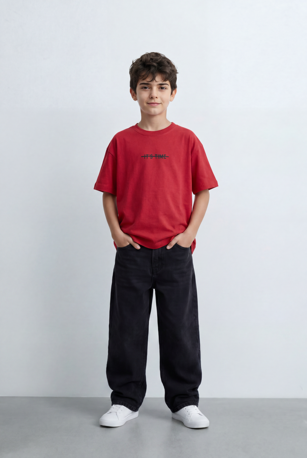 Boy's Oversized T-Shirt With Minimal Front Graphic Print Crew Neck Short Sleeves