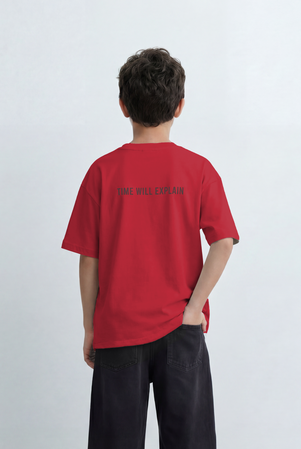 Boy's Oversized T-Shirt With Minimal Front Graphic Print Crew Neck Short Sleeves