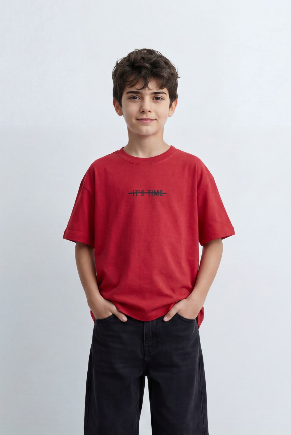 Boy's Oversized T-Shirt With Minimal Front Graphic Print Crew Neck Short Sleeves