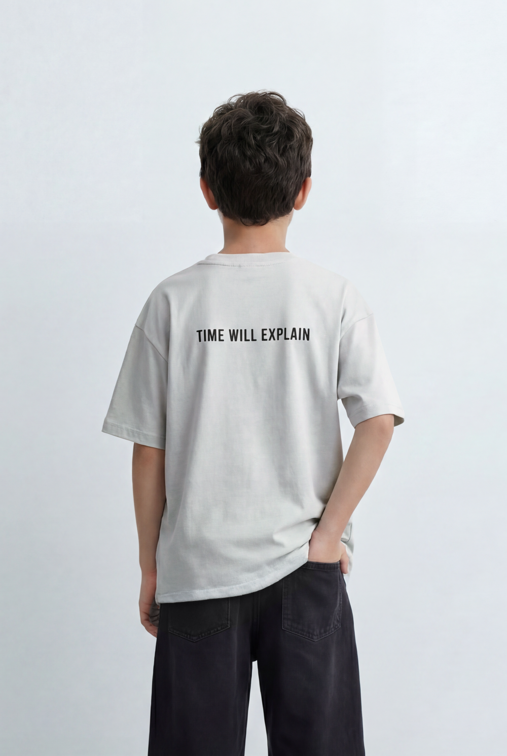 Boy's Oversized T-Shirt With Minimal Front Graphic Print Crew Neck Short Sleeves
