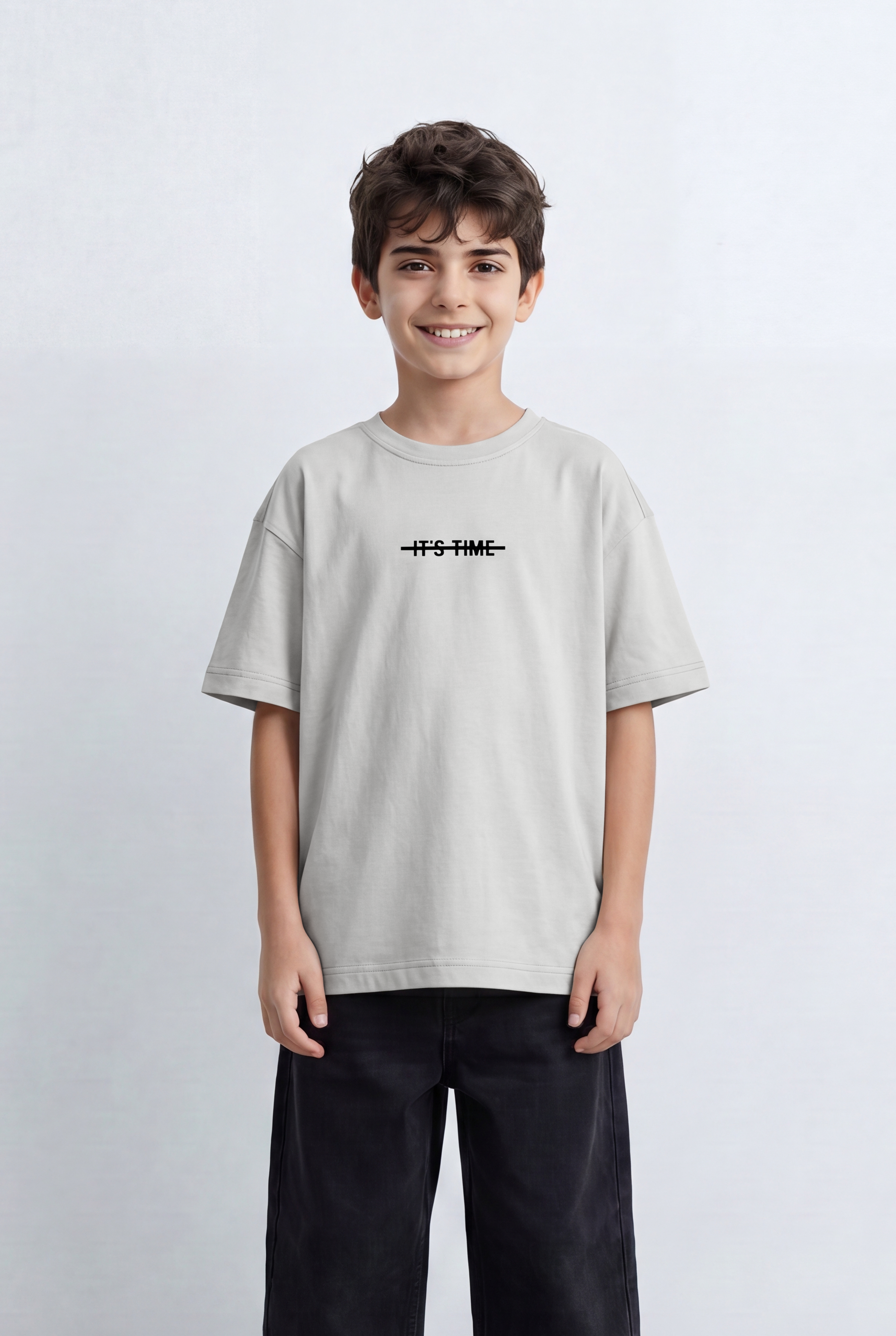 Boy's Oversized T-Shirt With Minimal Front Graphic Print Crew Neck Short Sleeves