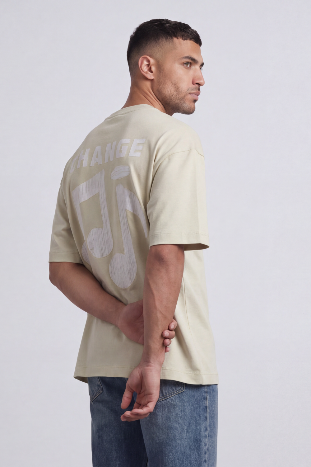 Men’s Tomato Store Sound Change T-Shirt Large Back Music Note Artwork Change Typography Brushed Print