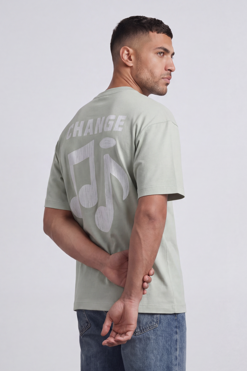 Men’s Tomato Store Sound Change T-Shirt Large Back Music Note Artwork Change Typography Brushed Print