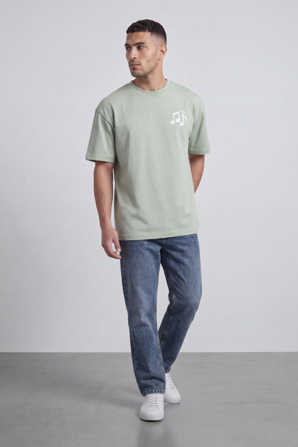 Men’s Tomato Store Sound Change T-Shirt Large Back Music Note Artwork Change Typography Brushed Print