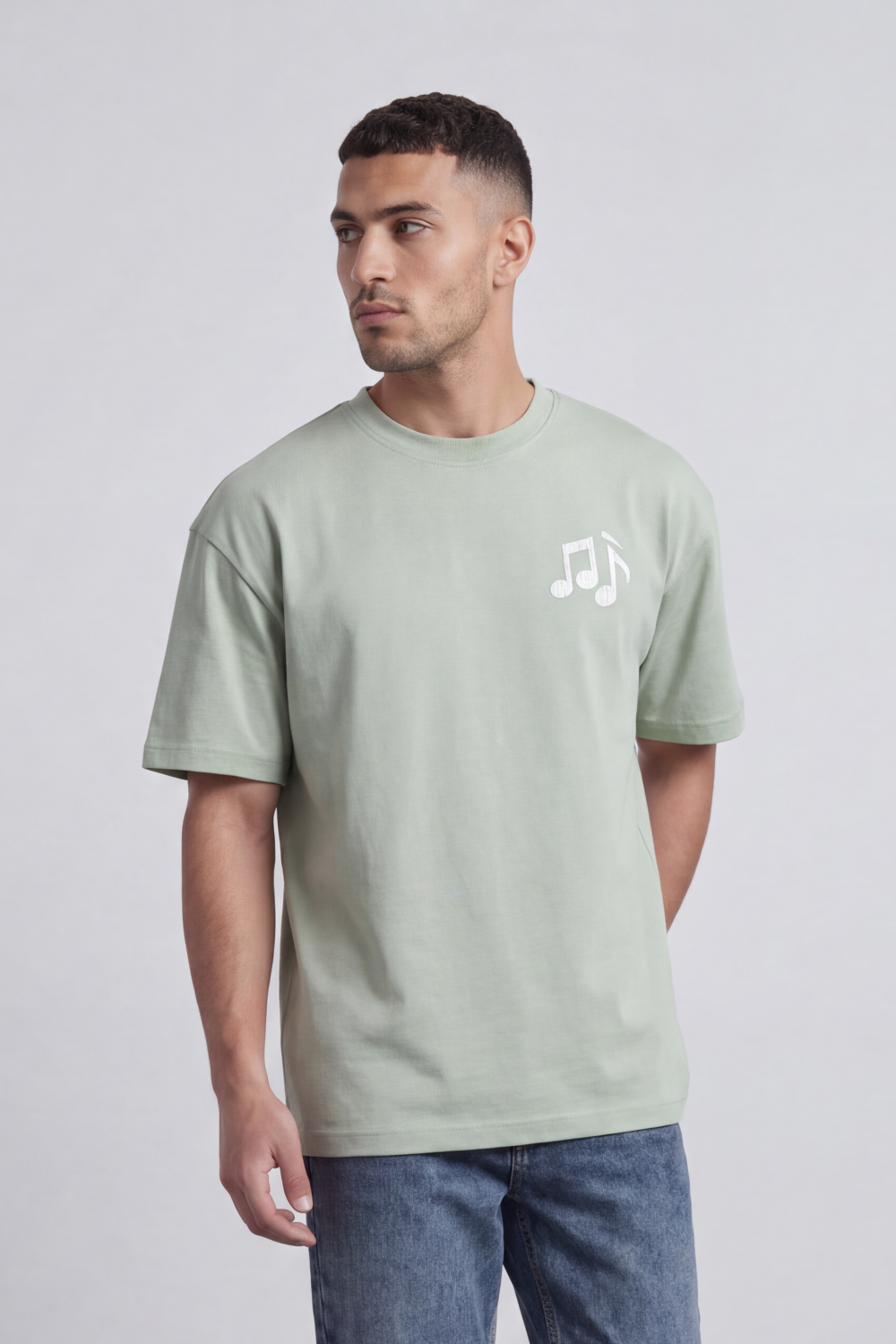 Men’s Tomato Store Sound Change T-Shirt Large Back Music Note Artwork Change Typography Brushed Print