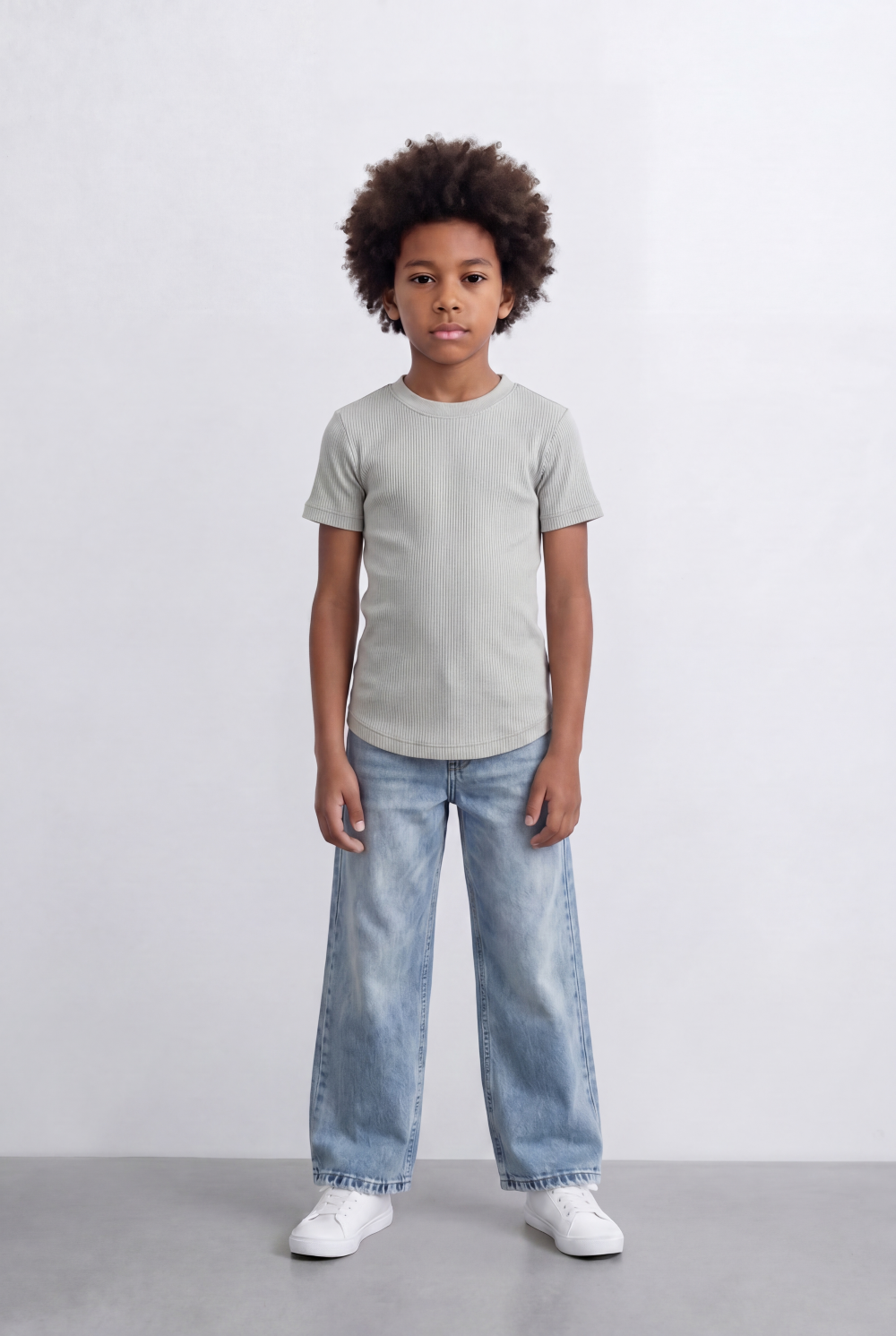 Boy's Tomato Store Ribbed Basic T-Shirt Vertical Texture Finish Stretch Comfort Fabric Slim Fit