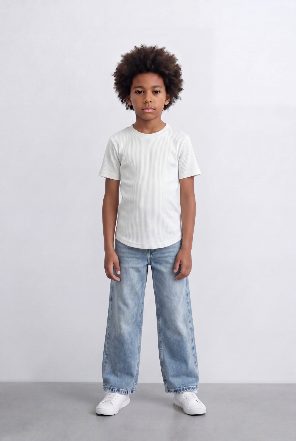 Boy's Tomato Store Ribbed Basic T-Shirt Vertical Texture Finish Stretch Comfort Fabric Slim Fit