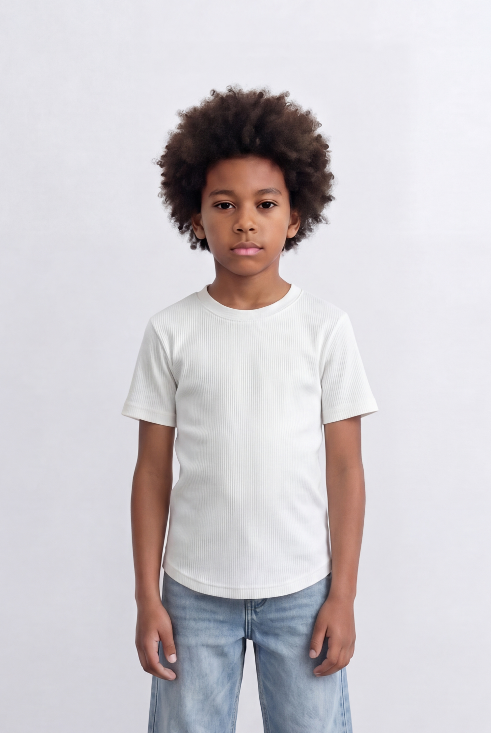 Boy's Tomato Store Ribbed Basic T-Shirt Vertical Texture Finish Stretch Comfort Fabric Slim Fit