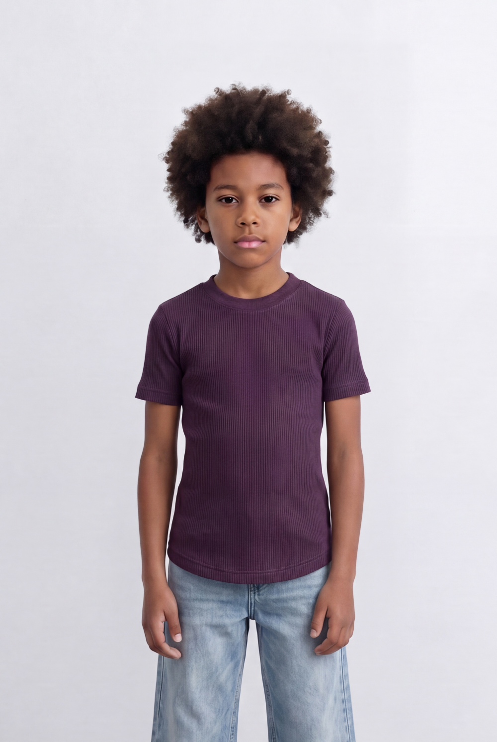 Boy's Tomato Store Ribbed Basic T-Shirt Vertical Texture Finish Stretch Comfort Fabric Slim Fit