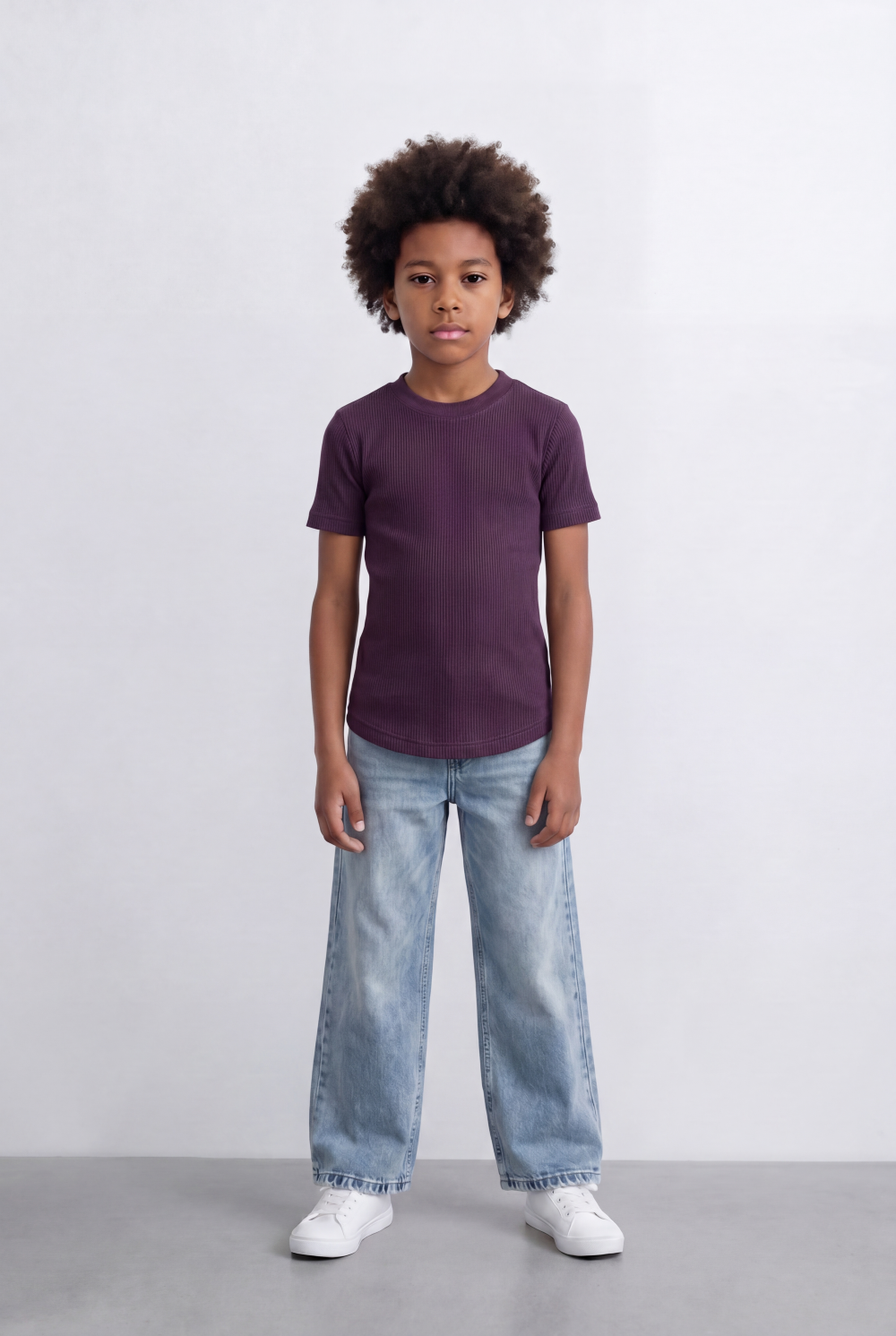 Boy's Tomato Store Ribbed Basic T-Shirt Vertical Texture Finish Stretch Comfort Fabric Slim Fit