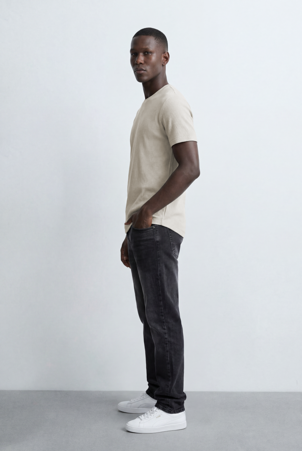 Men’s Tomato Store Ribbed Knit T-Shirt Vertical Texture Pattern