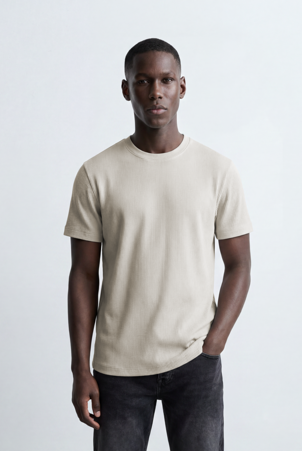 Men’s Tomato Store Ribbed Knit T-Shirt Vertical Texture Pattern