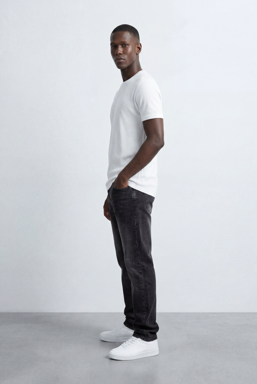 Men’s Tomato Store Ribbed Knit T-Shirt Vertical Texture Pattern
