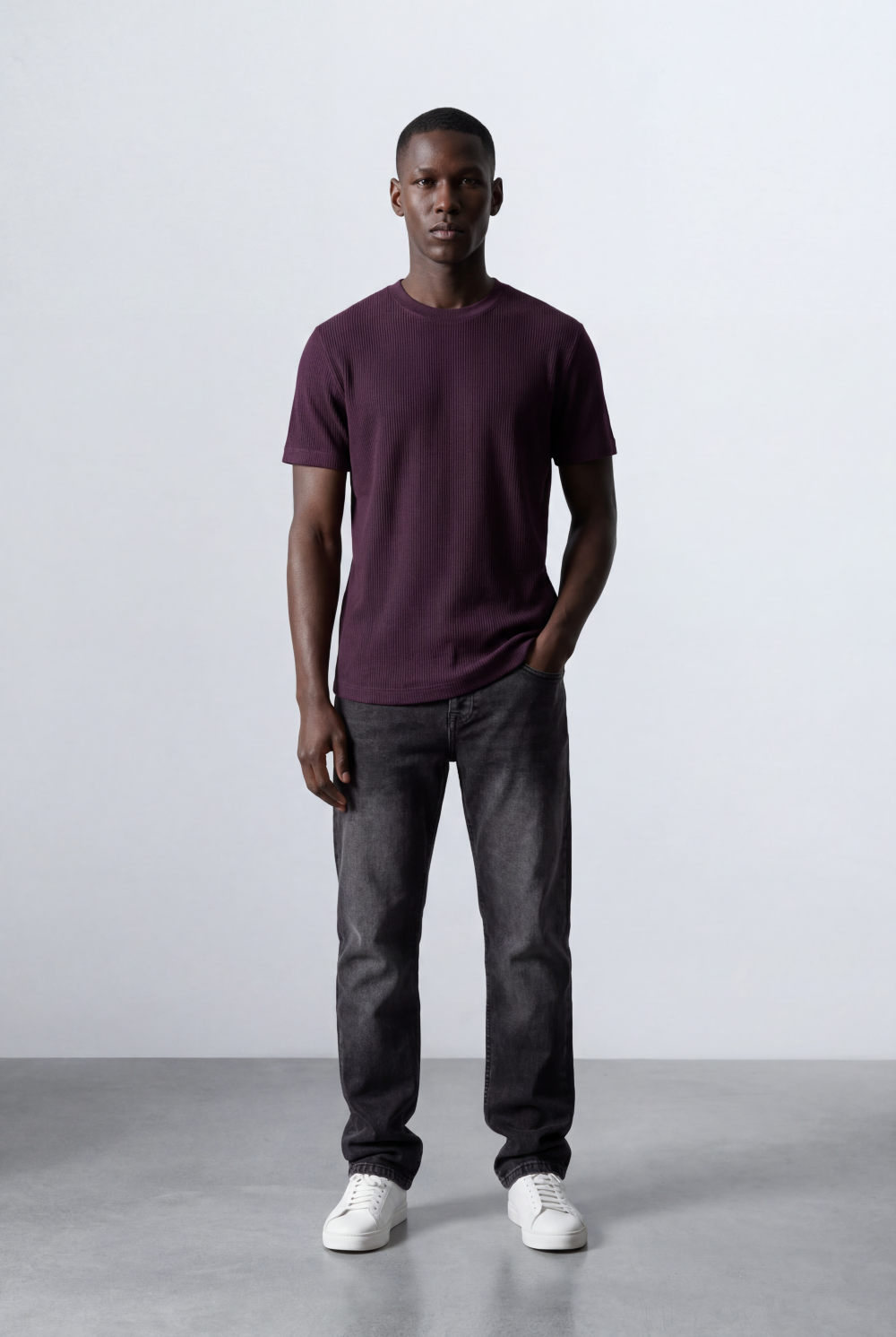 Men’s Tomato Store Ribbed Knit T-Shirt Vertical Texture Pattern