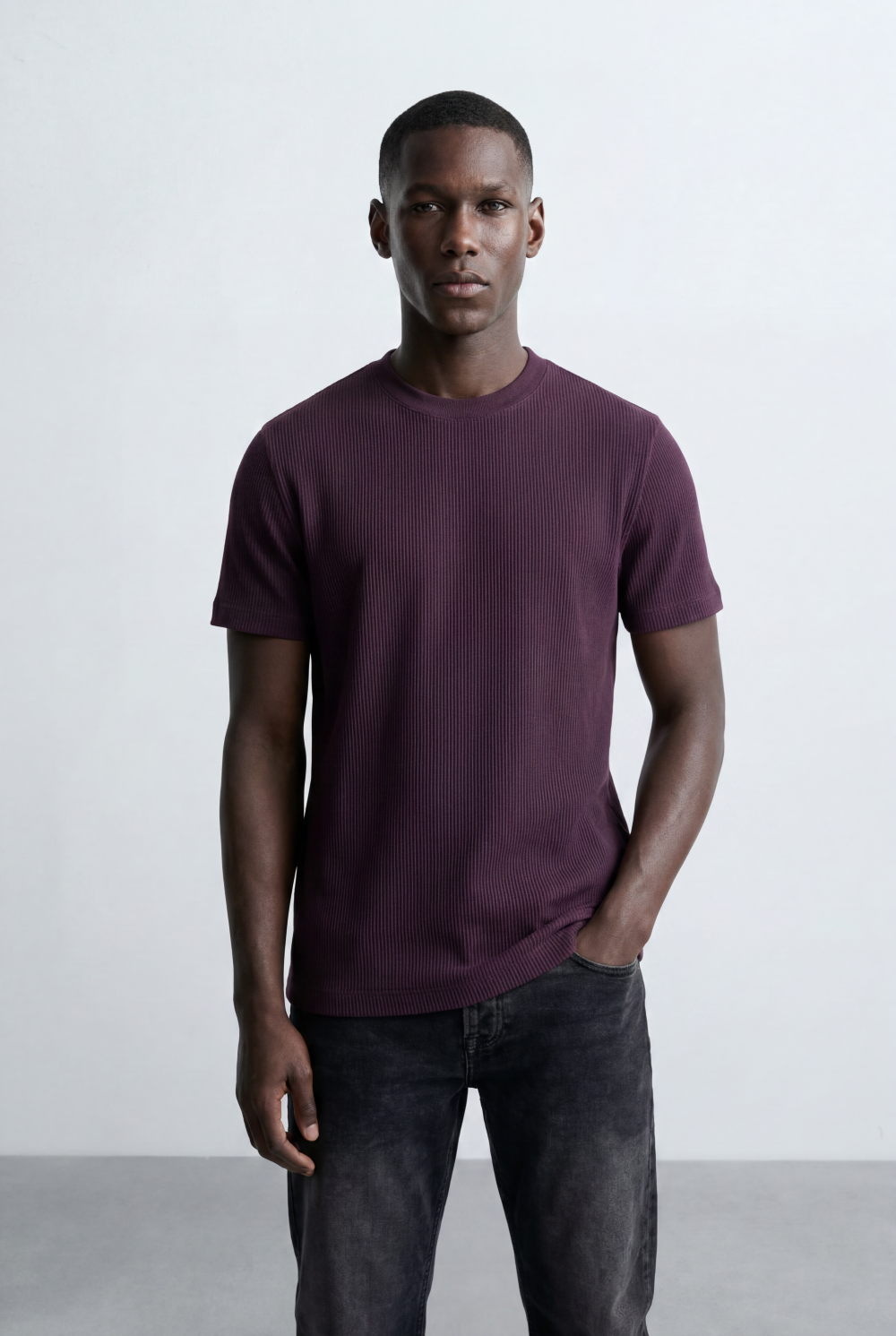 Men’s Tomato Store Ribbed Knit T-Shirt Vertical Texture Pattern