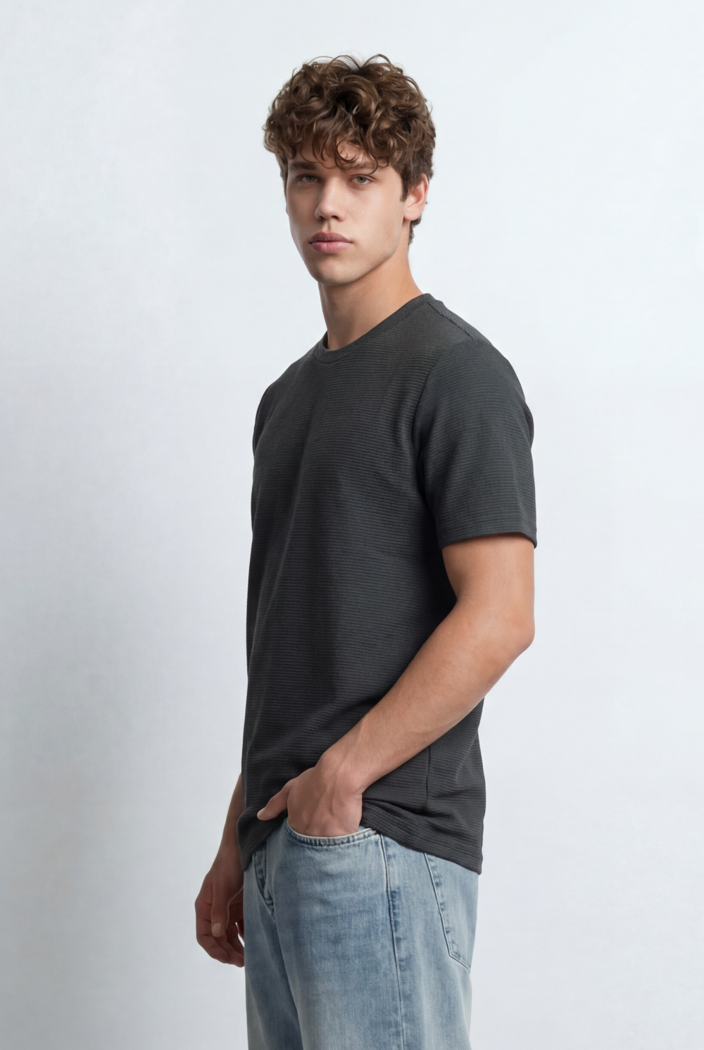 Men’s Tomato Store Slim Fit Textured Micro Rib Tailored Breathable Fabric Everyday Premium Basic T-Shirt